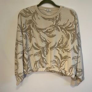 Z Supply crop sweatshirt with elastic waist, size S, cream with feather pattern